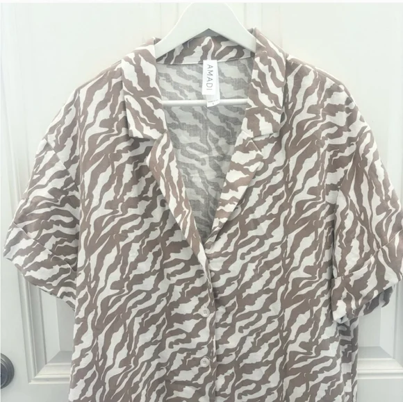 Anthropologie Amadi Zebra Stripe Safari Mini Shirt Dress Brown/White Med - Picture 8 of 16